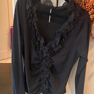 Anthropologie Black Lace Detail Top